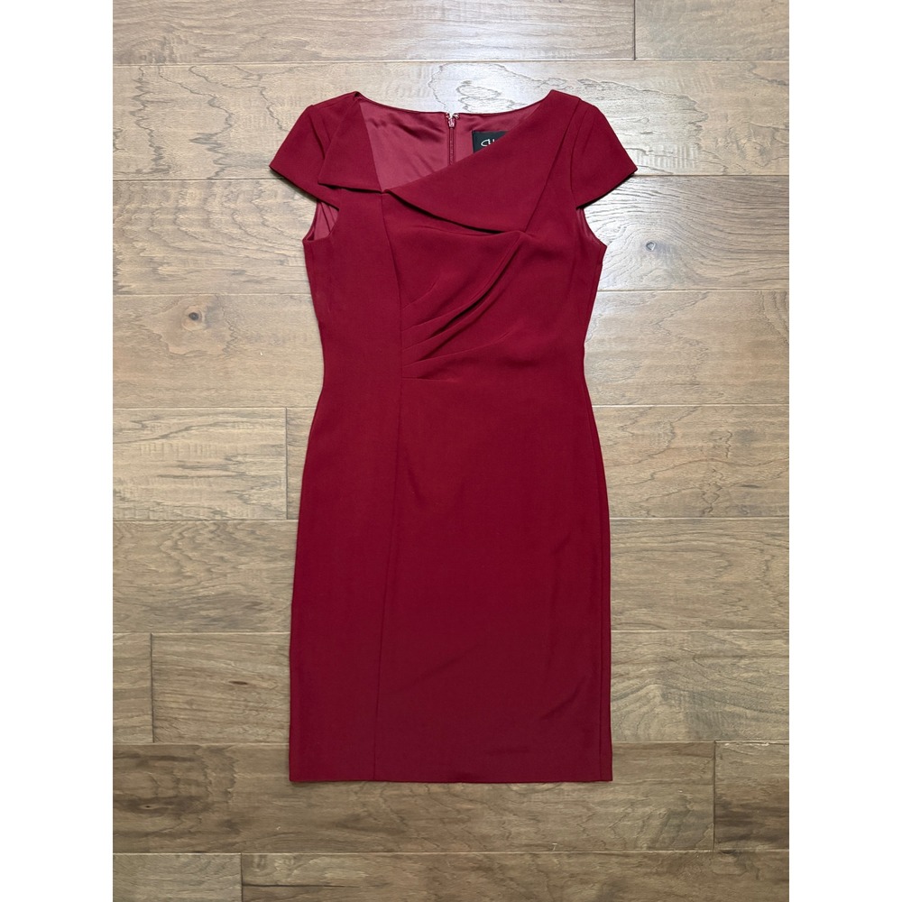 Chelsea Rose Sheath Dress Womens 6 Burgundy Stretch Asymmetrical Portrait Neck